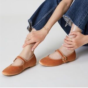 Elegant Velvet Mary Jane Flats - brown/salmon/nude